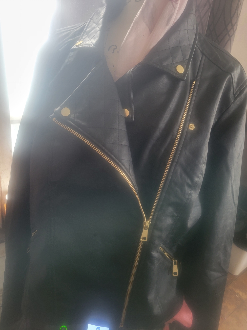 Fashion Nova Black Leather Moto Jacket with Gold Hardware